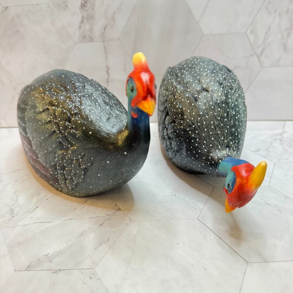 Feathers of Knysna 2 Helmeted (Crowned) Guineafowl II Numbered w/COA Hand Carved - Picture 1 of 14